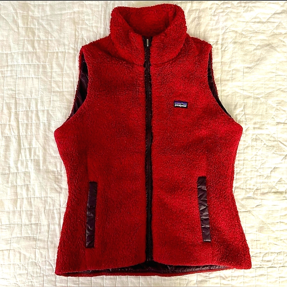 Patagonia Los Gatos Reversible Red Burgundy Sherpa Fleece Vest Small